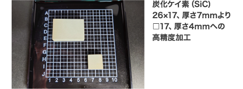炭化ケイ素（SiC) 26×17、厚さ7mmより□17、厚さ4mmへの高精度加工